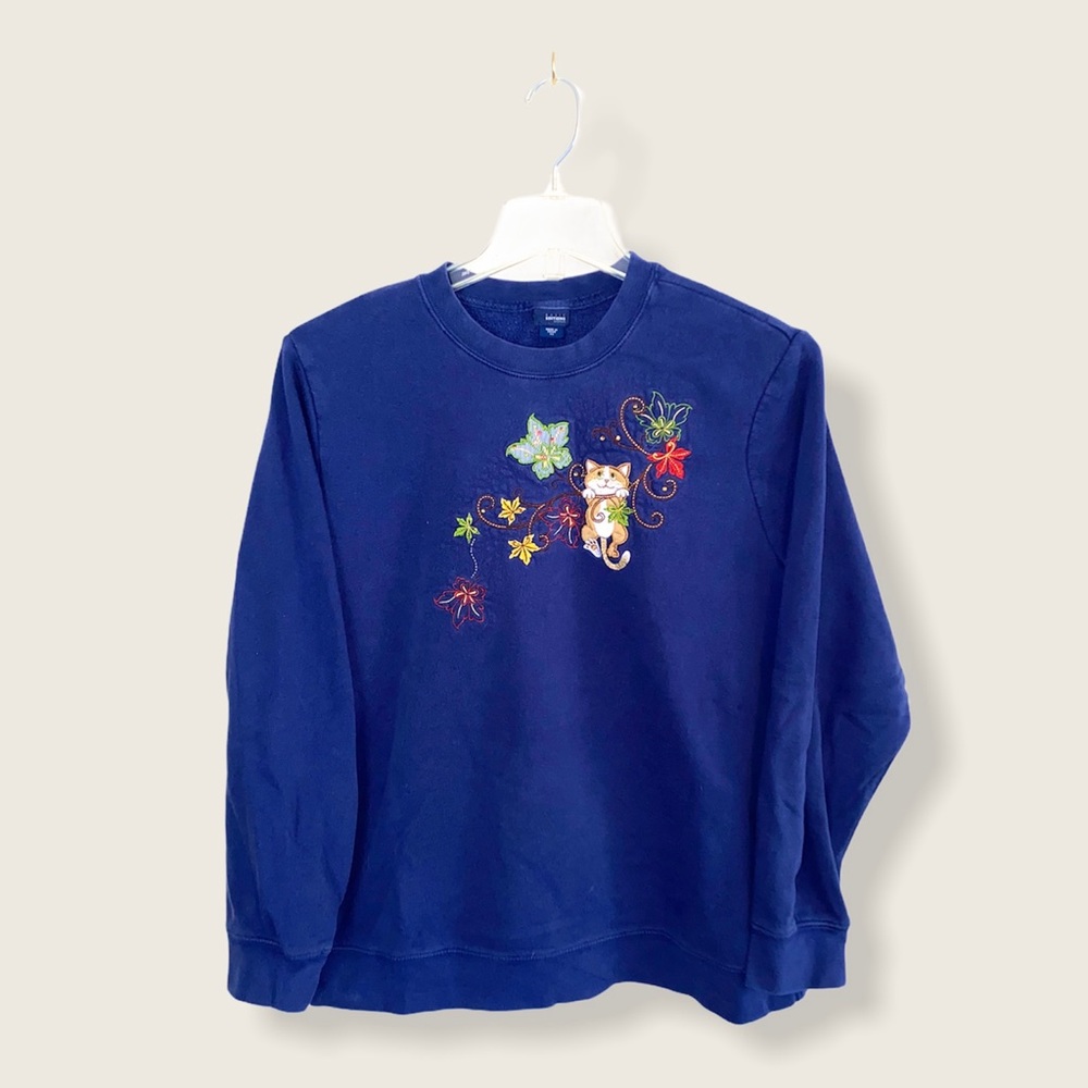 Vintage Cat Embroidered Crewneck Pullover